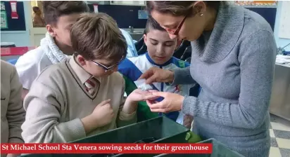  ??  ?? St Michael School Sta Venera sowing seeds for their greenhouse