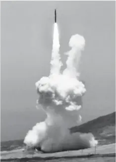  ??  ?? A ground based intercepto­r missile take off at Vandenberg Air Force base, California. — AFP photo