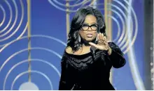  ?? PAUL DRINKWATER/NBC UNIVERSAL/GETTY IMAGES ?? Oprah Winfrey speaks onstage at the Golden Globe Awards after accepting the 2018 Cecil B. DeMille Award. Winfrey brought cheers and tears to the audience with her speech referencin­g civil rights and the #MeToo movement.