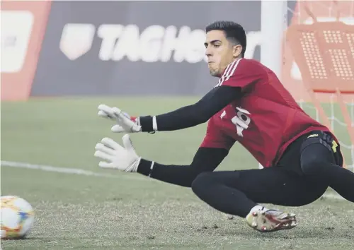  ??  ?? 0 Hearts’ new loan signing Joel Pereira in action during a Manchester United training session in Shanghai last month.