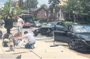  ?? FARAZ GHOLIZADEH ?? A past collision at High Park Boulevard and Parkside Drive. Many of the speeding drivers end up in the “very spots” where families wait while going to and from the park, Faraz Gholizadeh said.