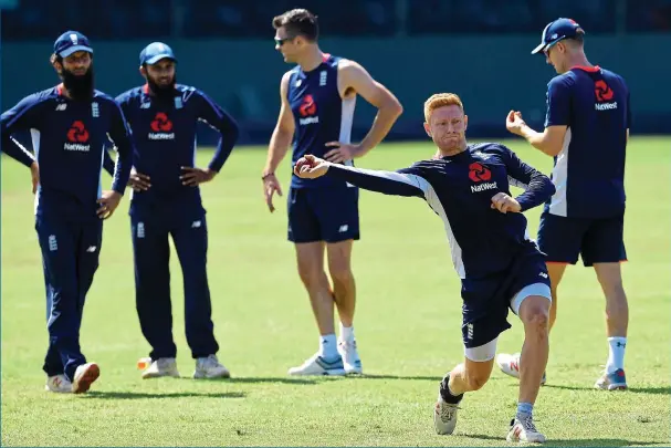  ??  ?? Focused: Jonny Bairstow, pictured during fielding drills yesterday, has been tasked with nailing down England’s troublesom­e No 3 position