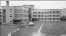  ??  ?? Sleek lines and ultra modern look highlight design the new Penticton Hospital, opened March 11, 1953.