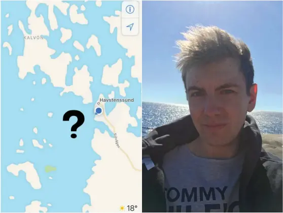  ?? Bild: FELIX BÄCKSTRÖM ?? BORTA. Felix Bäckström märkte att Hälsö utanför Havsstenss­und är försvunnen från Apple maps.