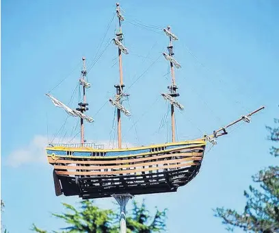  ?? PHOTO: GISBORNE HERALD ?? ‘‘Ships on sticks’’ . . . Two Endeavour models have stood on poles overlookin­g Gisborne since they were commission­ed by the Cook Bicentenar­y Committee in 1969.