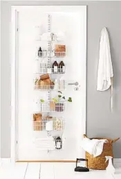  ?? ELFA ?? The Elfa Over The Door Rack, available at The Container Store, works in a bathroom, office or playroom. For pets, eliminate a basket or two and install a pegboard to hang leashes and collars. $124.99
