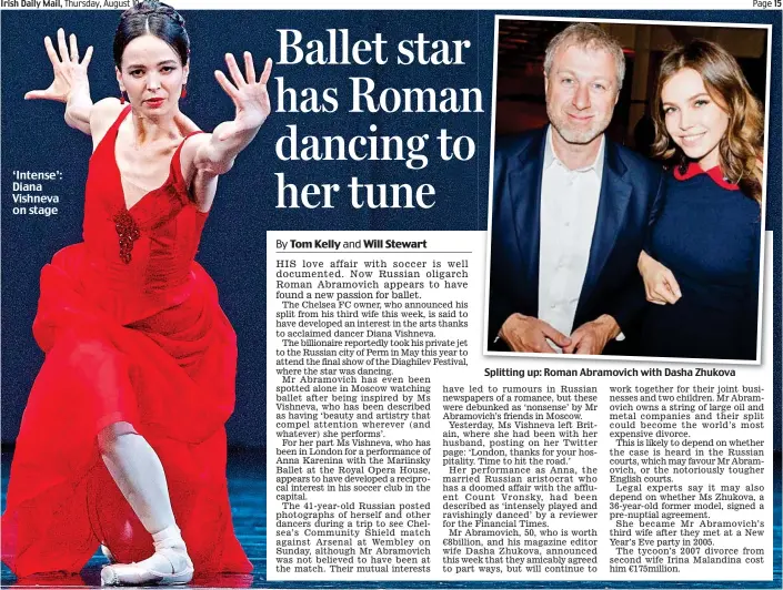  ??  ?? Splitting up: Roman Abramovich with Dasha Zhukova ‘Intense’: Diana Vishneva on stage