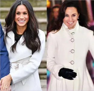  ??  ?? Suits you: Meghan, left, and Pippa wrap up warm in cosy ivory coats
