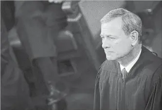  ?? DREW ANGERER BLOOMBERG ?? U.S. Supreme Court Chief Justice John Roberts is in a rare public dispute with President Donald Trump on the independen­ce of the judiciary branch. His challenge to Trump’s comments is unpreceden­ted in modern times.