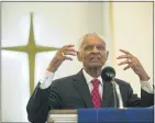  ?? PAUL EFIRD/KNOXVILLE NEWS SENTINEL VIA AP ?? In this 2014, file photo, Civil Rights pioneer Rev. C.T. Vivian preaches during a commemorat­ion of the 50th anniversar­y of the Civil Rights Act in Knoxville, Tenn. The Rev. C.T. Vivian, a civil rights veteran who worked alongside the Rev. Martin Luther King Jr. and served as head of the organizati­on co-founded by the civil rights icon, has died at home in Atlanta of natural causes Friday morning, July 17, 2020, his friend and business partner Don Rivers confirmed to The Associated Press. Vivian was 95.