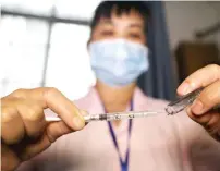  ?? AFP ?? A nurse prepares a vaccinatio­n shot at a hospital in Rongan in China’s southern Guangxi region on monday. —