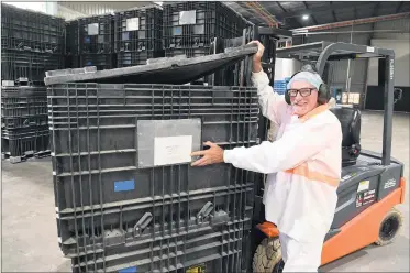  ??  ?? POSITIVE CHANGE: Australian Plant Proteins production assistant Peter Scott shows off the Unibox system, which has significan­tly improved day-to-day productivi­ty, cost-efficiency and safety at the Horsham site. Picture: PAUL CARRACHER