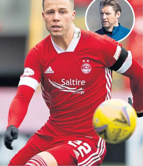  ??  ?? Aberdeen striker Florian Kamberi has felt the benefit of working with Allan Russell (inset)