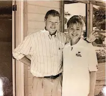  ?? [PHOTO PROVIDED BY CENTRAL OKLAHOMA HABITAT FOR HUMANITY] ?? Then U.S. Rep. Jim Inhofe, now U.S. senator, and Ann Felton Gilliland, chairman and CEO of Central Oklahoma Habitat for Humanity, pause from painting a Habitat house in 1992.