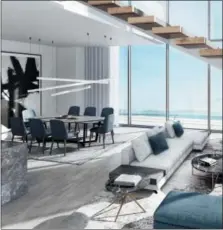  ?? PERKINS+WILL DUBAI VIA AP ?? This rendering provided by Perkins+Will Dubai shows the living and dining area in an apartment in Saudi Arabia. Light colored flooring will subtly make a room feel more spacious, and luminous, says architectu­ral designer Elina Cardet.