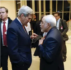  ?? Kevin Lamarque / AFP ?? Former US secretary of state John Kerry and Iranian foreign minister, Mohammad Javad Zarif, last year