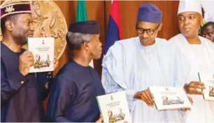  ??  ?? From left: Minister of Budget and National Planning, Udoma Udo Udoma, Vice President, Yemi Osinbajo, President Muhammadu Buhari and the Senate President Bukola Saraki at the launch of the ERGP in Abuja in April.