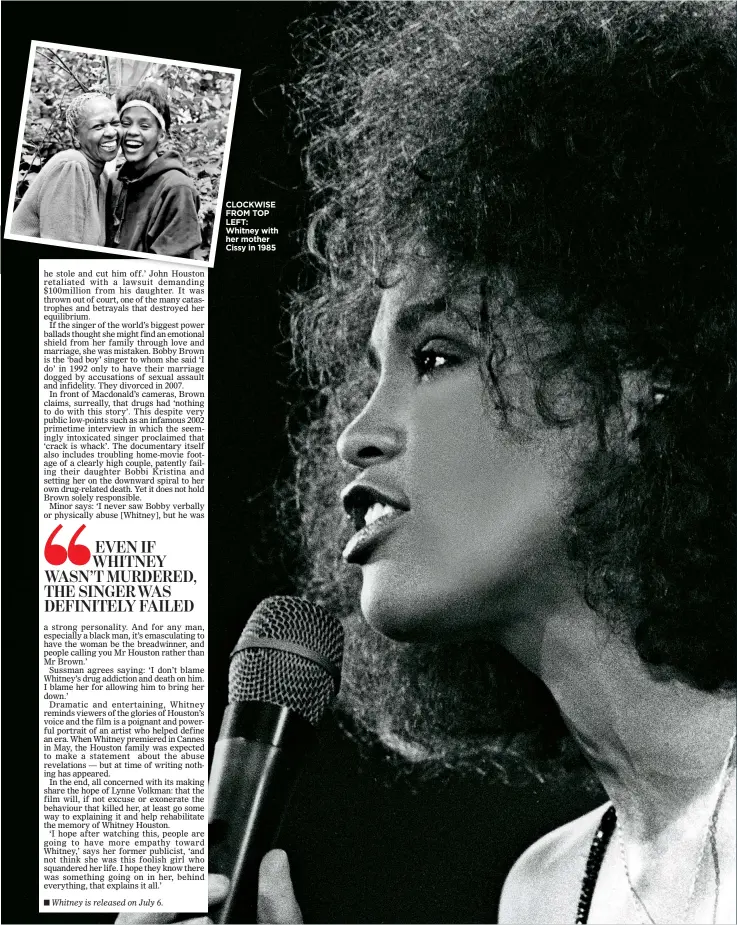  ??  ?? CLOCKWISE FROM TOP LEFT: Whitney with her mother Cissy in 1985