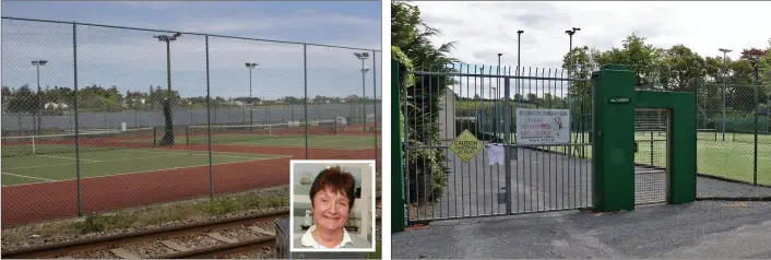  ??  ?? The Wexford Harbour Boat and Tennis Club courts. Inset: Bernie Morrissey, tennis club captain.
The locks will come off the gate at Hillbrook Lawn Tennis Club in Enniscorth­y next Monday.