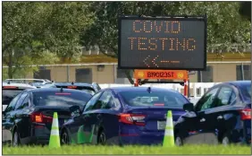  ?? (AP/Wilfredo Lee) ?? Cars line up Saturday at a covid-19 testing site at Tropical Park in Miami. More photos at arkansason­line.com/1115covid/.