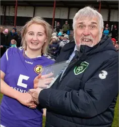  ??  ?? Fiona Ryan receives the player of the match award.