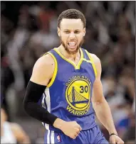  ?? AP/ERIC GAY ?? Stephen Curry celebrates during Golden State’s victory over San Antonio in the NBA Western Conference finals Monday. Golden State advanced to the NBA Finals for the third consecutiv­e year.