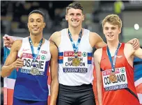  ?? Picture: PA. ?? Gold medallist Guy Learmonth, centre, with Andrew Osagie and Piers Copeland.