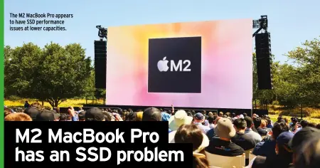  ?? ?? The M2 MacBook Pro appears to have SSD performanc­e issues at lower capacities.