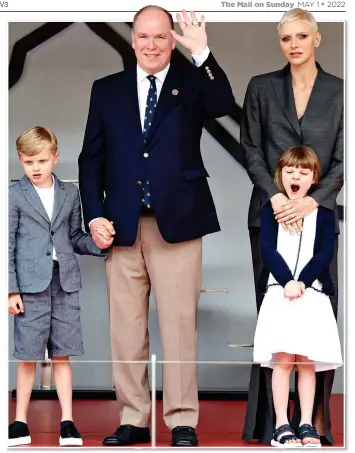  ?? ?? RUMOURS: Prince Albert and Princess Charlene, also pictured top left, with their children yesterday