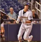  ?? KYLE FRANKO — TRENTONIAN PHOTO ?? Thunder’s Hoy Jun Park hits a single against Bowie during Game 1 of the ELCS on Tuesday night.