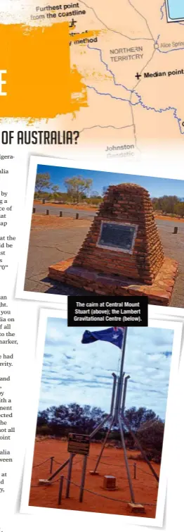  ??  ?? The cairn at Central Mount Stuart (above); the Lambert Gravitatio­nal Centre (below). More Footloose at: www.guidebooks.com.au/footloose.htm