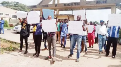  ?? PHOTO: Tosin Tope ?? Protesting Staff and Students of FECA during the protest on Friday in Akure