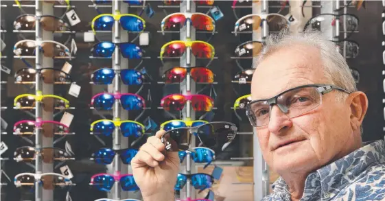  ?? Picture: GLENN HAMPSON ?? Kevin Barr at his West Burleigh office. He is manufactur­ing high-performanc­e sunglasses which are photochrom­ic and can be bifocal.