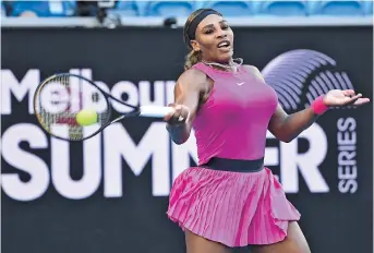  ??  ?? Serena Williams returns to Bulgaria’s Tsvetana Pironkova during their Yarra Valley Classic third-round match in Melbourne yesterday. The American won 6-1, 6-4. — AFP