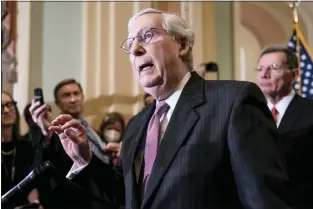  ?? J. SCOTT APPLEWHITE — THE ASSOCIATED PRESS ?? Senate Minority Leader Mitch McConnell, R-Ky., at the Capitol on Tuesday. He said there will be “substantia­l support” for a bill for aid to Ukraine.