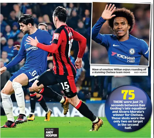  ?? ANDY HOOPER ?? Wave of emotion: Willian enjoys rounding off a stunning Chelsea team move