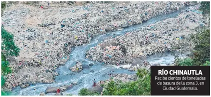  ??  ?? RÍO CHINAUTLA
Recibe cientos de toneladas de basura de la zona 3, en Ciudad Guatemala.