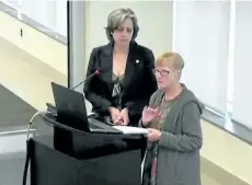  ?? SCREENSHOT ?? Sandi Walker Tantardini, with Jennifer Johnston at left, discuss the opioid crisis that claimed the lives of both their sons, during a police services board meeting, in this image taken from the board’s live video feed of the meeting.