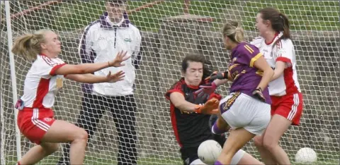  ??  ?? Wexford substitute Amy Wilson scoring a late consolatio­n goal.