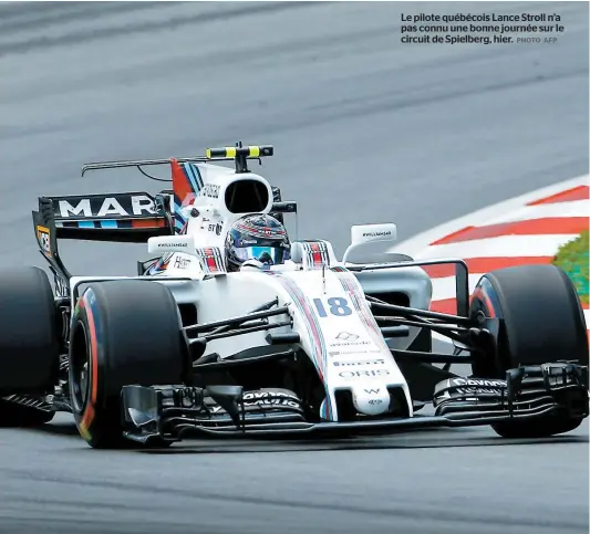  ?? PHOTO AFP ?? Le pilote québécois Lance Stroll n’a pas connu une bonne journée sur le circuit de Spielberg, hier.