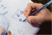  ?? ?? Cecil Dean records phases of the eclipse in a notebook during the party at the Lawrence Hall of Science.