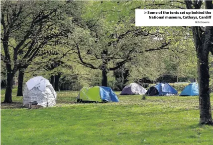  ?? Rob Browne ?? > Some of the tents set up behind the National museum, Cathays, Cardiff