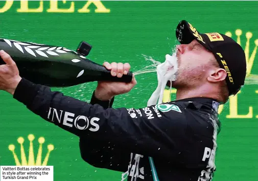  ?? ?? Valtteri Bottas celebrates in style after winning the Turkish Grand Prix