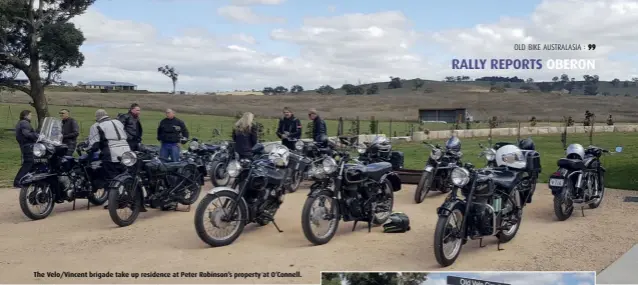  ??  ?? The Velo/Vincent brigade take up residence at Peter Robinson’s property at O’Connell.