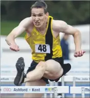  ?? FM2612636 ?? JUMP TO IT: Pete Davey on his way to victory in the men’s 110m hurdles