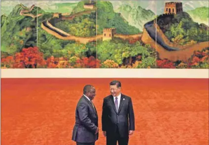  ??  ?? Breaking down walls: South African President Cyril Ramaphosa and Chinese President Xi Jinping have agreed that China will invest more than R370-billion in South Africa. Photo: Andy Wong/POOL via Reuters