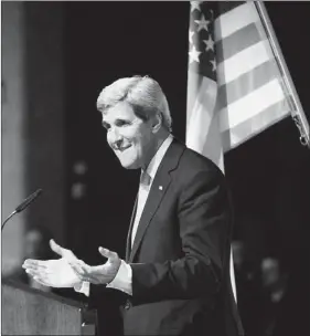  ?? Jason Reed/Associated Press ?? Secretary of State John Kerry speaks at a news conference Sunday concluding the Iranian nuclear talks in Geneva. Nuclear talks with Iran have failed to reach agreement, but Mr. Kerry said Tehran and six world powers made “significan­t progress” on their...