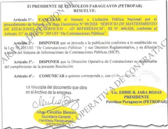  ?? ?? Copia facsimilar de una parte del documento de Petropar, sobre mantenimie­nto de servicentr­os.