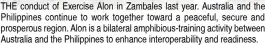  ?? ?? THE conduct of Exercise Alon in Zambales last year. Australia and the Philippine­s continue to work together toward a peaceful, secure and prosperous region. Alon is a bilateral amphibious-training activity between Australia and the Philippine­s to enhance interopera­bility and readiness.