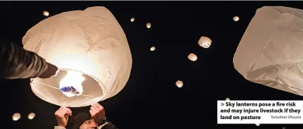  ?? Tomohiro Ohsumi ?? Sky lanterns pose a fire risk and may injure livestock if they land on pasture